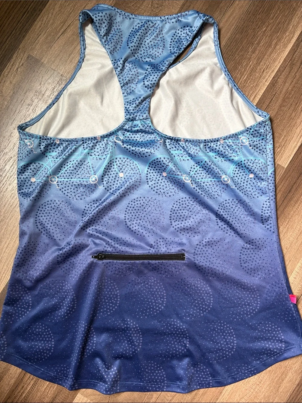 Terry Precision Blue Racerback Bike-Print Sleeveless Biking Tank Top with Pocket - Picture 4 of 6